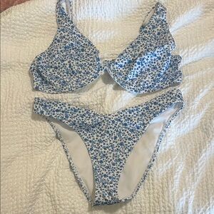 Hollister Blue and White Floral Bikini